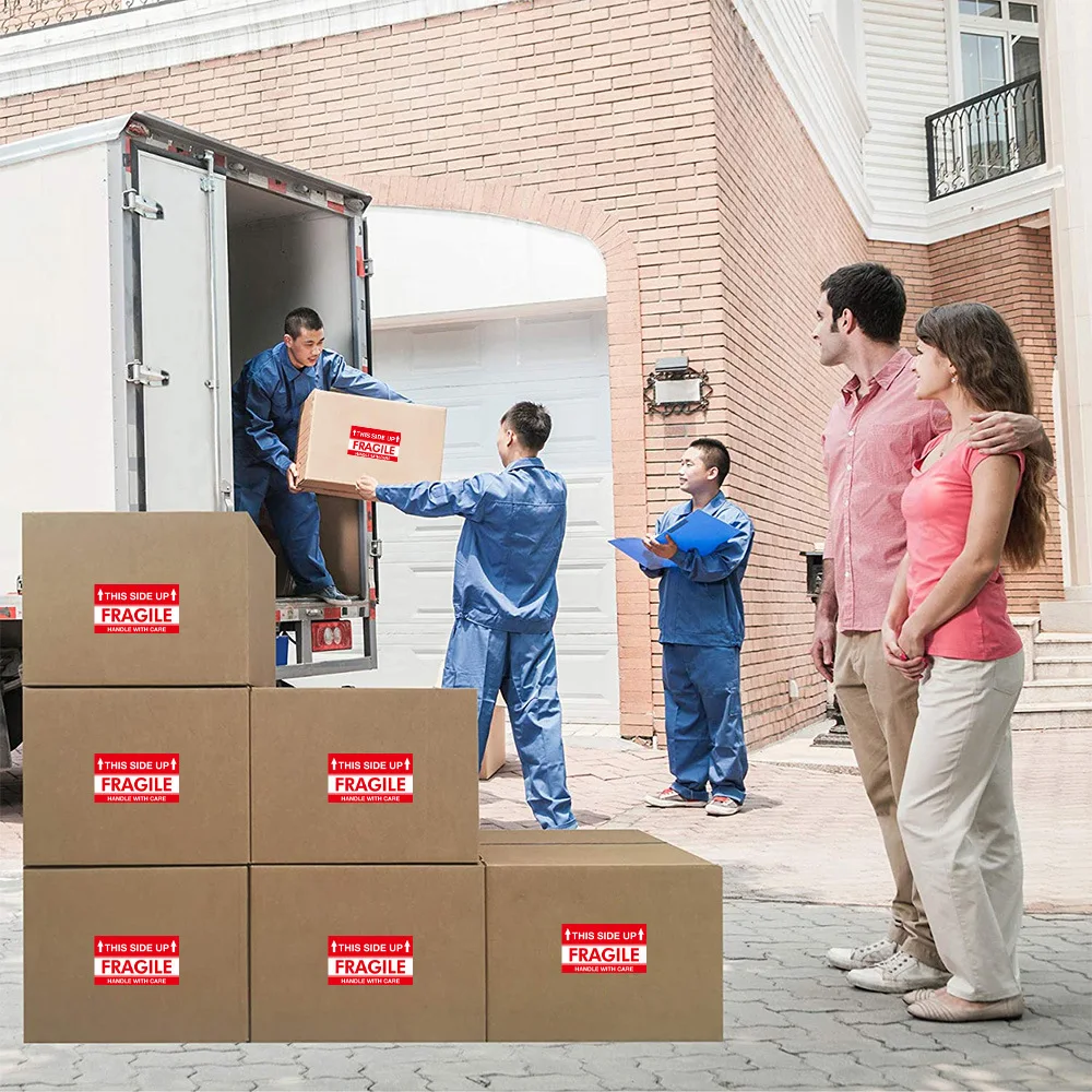 500Pcs/Roll HANDLE WITH CARE Fragile Sticker 5x7.5cm Caution Warning Packaging Stickers Transportation Adhesive Sticker Labels