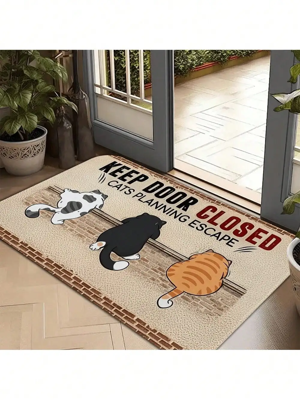 1pc, Joke Warning Door, Cats Plan Escape - Keep Closed, Decorated With Flowers, Welcome Entrance, Non-,, Washable, Suitable Home, Garden And Living Space