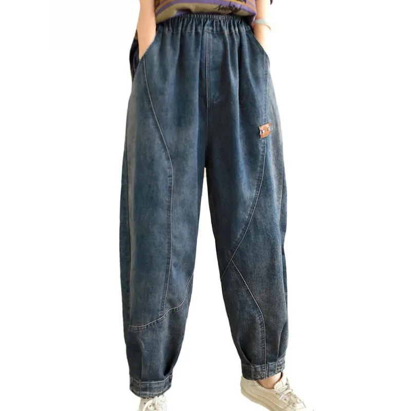 

Fashion Designer Autumn Denim Pants Womens Loose Casual Vintage Jeans Ladies Classic Luxury Elastic Harem Trousers