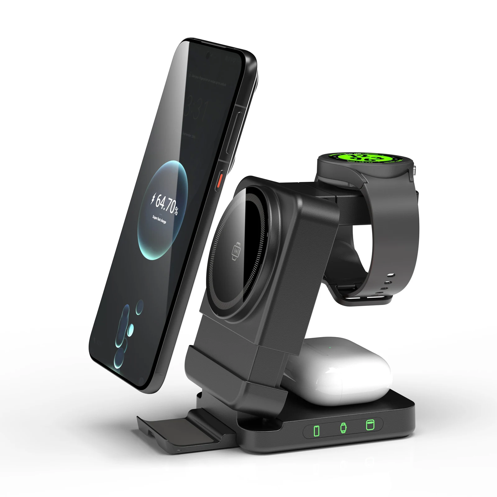 Fast Wireless Charger Travel Foldable MagSafe Charger Stand for iPhone 17 16 15 Apple Watch and Airpods Pro 3 in 1 Charging Stat