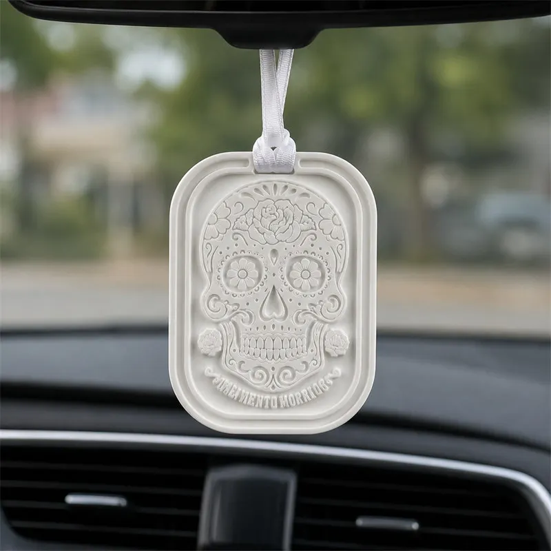 Sugar Skull Día de los Muertos Car Diffuser Handmade Plaster Air Freshener Essential Oil Aromatherapy Hanging Ornament Gift