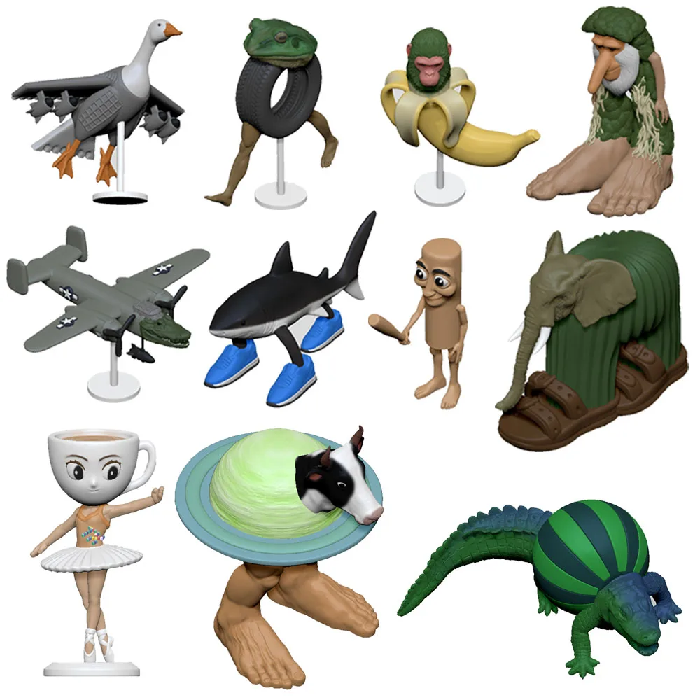 Italiano Brainrot Tung Tung Tung Sahur Bastone di legno Figura Building Blocks 3D Stampato Giocattolo Squalo AI Fusion Mostro Decor Regalo A039