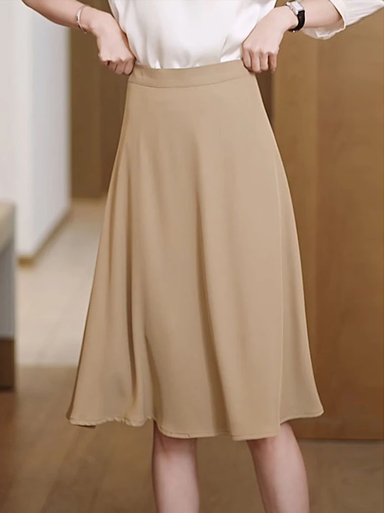 

Summer Thin High Waist A-Line Midi Skirt Women's Draped Umbrella Skirt Korean Style Casual Loose Fit Bridesmaid Dress