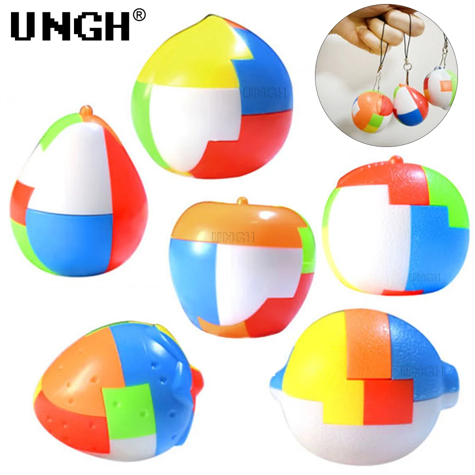 

UNGH 3D Puzzle Magic Fruit Kong Ming Luban Lock Key Chain Children Adult Intellectual Brain Teaser Antistress Educational Toys