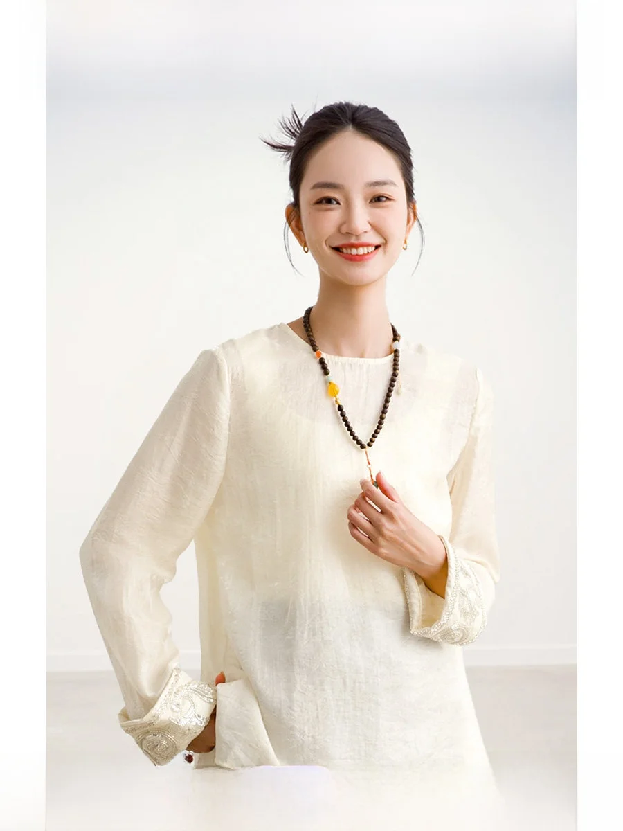 

ROCO New Chinese Sle Heavy Embroidery Super Fairy round Ne Versatile Silk irt Women's Premium Breathable Moisture ng