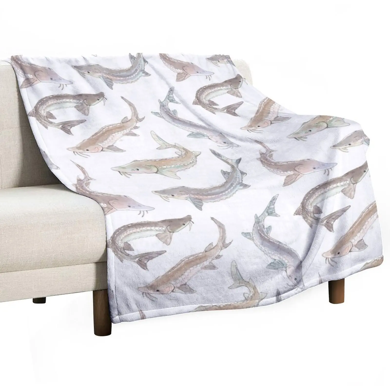 

Watercolor white sturgeon Throw Blanket Bed linens Baby Furrys Blankets