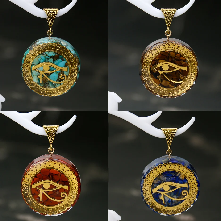 Seven Colors Orgone Energy Natural Resin Necklace Pendants Horus Eye All-Seeing Eyes Orgonite For Diy Necklace Pendulum Amulet