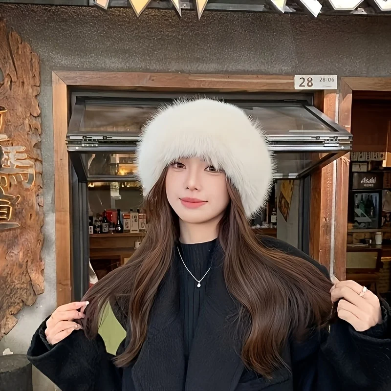 Women's Plush Imitation Fur Winter Hat - Windproof, Cold proof, Breathable Fisherman's Bucket Hat, Elastic Fit, Autumn/Winter