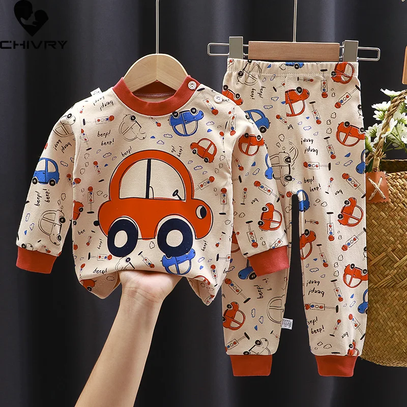 

New 2023 Kids Boys Girls Pajama Sets Cartoon Print Long Sleeve Cute T-Shirt Tops with Pants Toddler Baby Autumn Sleeping Clothes