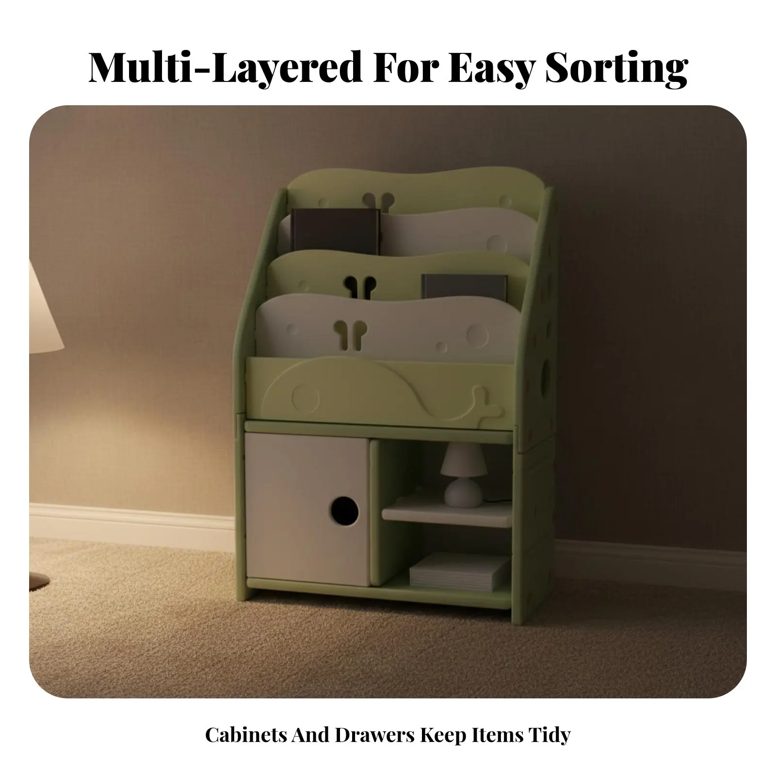 

children's Book Display Unit with Bins Kid-Appropriate Height kids' Furniture Multi-Tiered Design Stable Base for Living Room