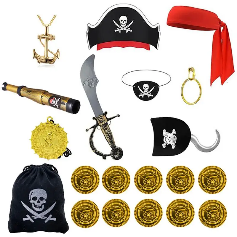 Pirate Costume Accessories Set Black Pirate Eye Patch Pirate Captain Hat Include Headband For Boys Girls Cosplay Party