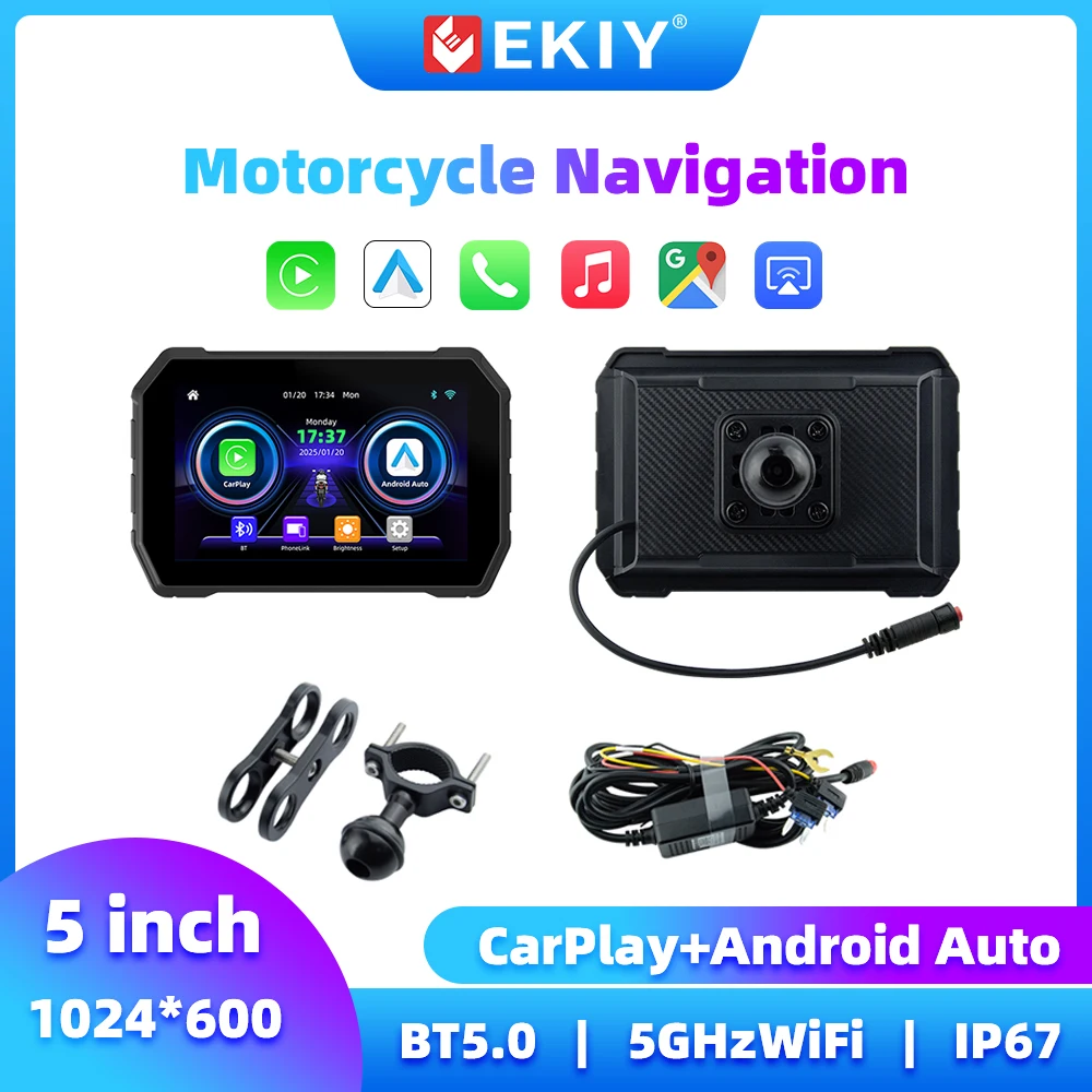 

EKIY Motorcycle Carplay 5 Inch Monitor Wireless Carplay Android Auto Display Motorcycle GPS Screen for Motorcycle