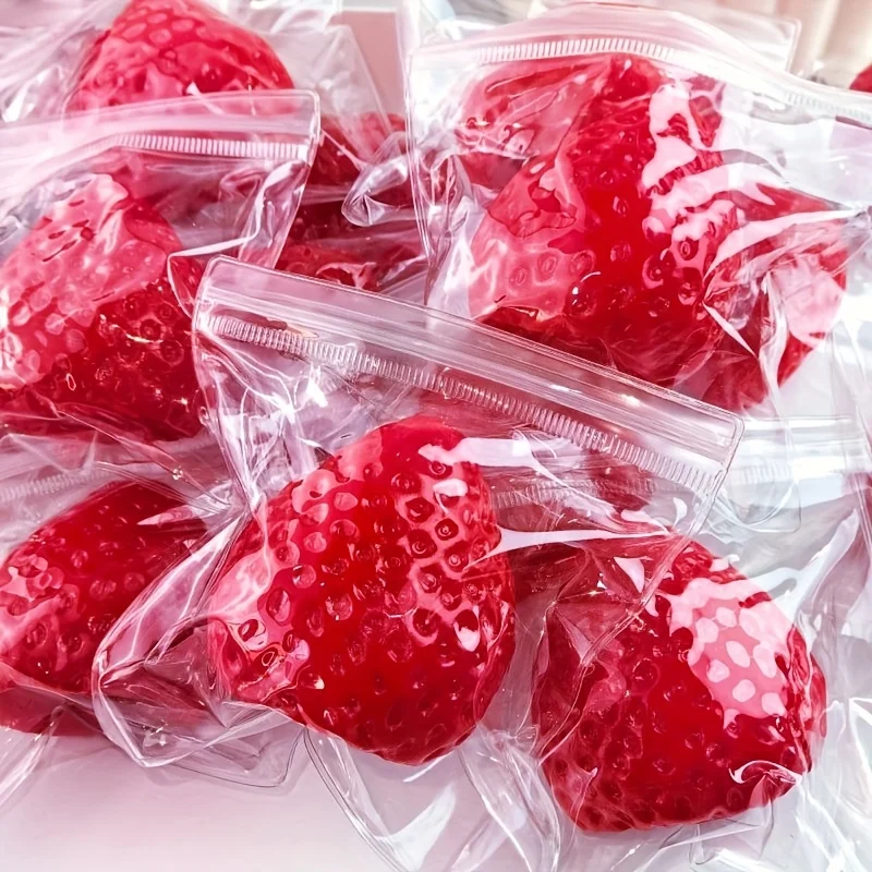Rot glänzendes großes Quetschspielzeug in Erdbeerform, weiches Kristall-Erdbeer-Quetschspielzeug, Geschenkbox-Verpackung, handgefertigtes Quetschspielzeug zum Selbermachen,