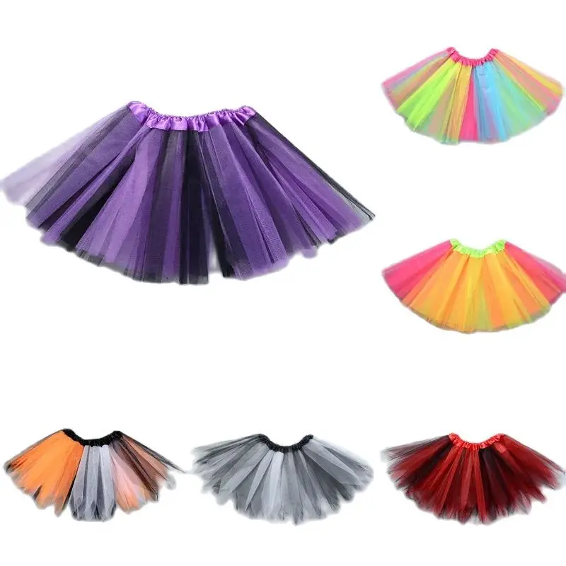 Rok Tutu pendek transparan sekitar 40cm 30cm, rok balet multiwarna, Rok kain Tule wanita elastis 3 lapis