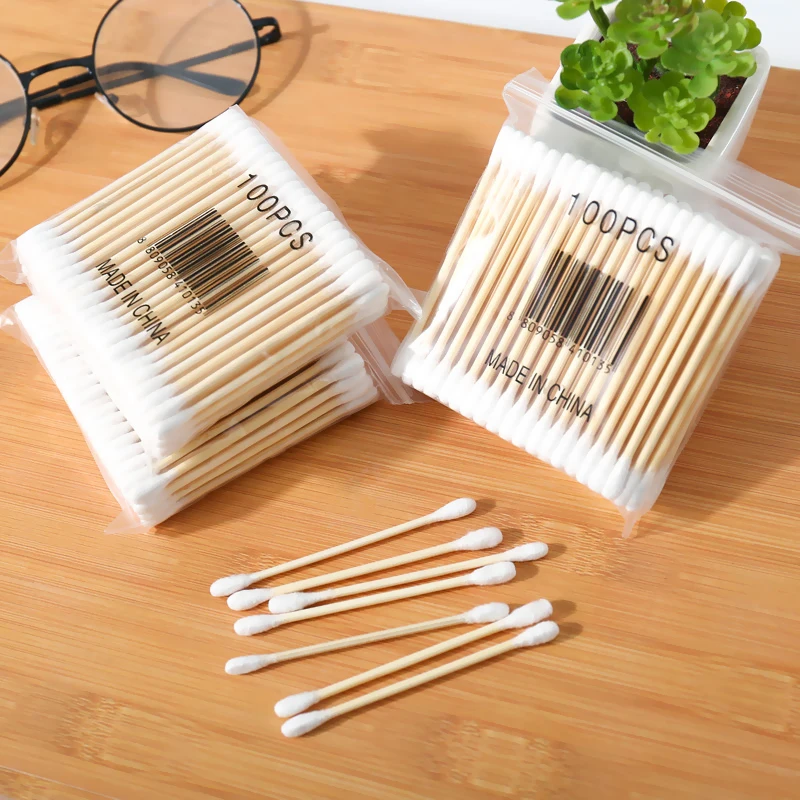 100Pcs Double Head Wooden Cotton Tips Swab Buds Makeup Wood Sticks First Aid Nose Ears Cleaning Baby Health Care Kit Tool