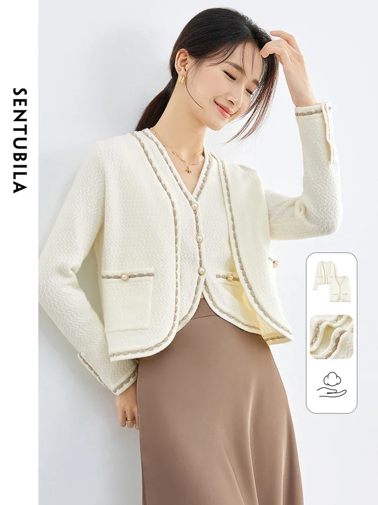 

SENTUBILA Women Texture Tweed Jackets + Waistcoat 2 Piece Female Outerwear 2025 Autumn Fashion Lady Vest And Jackets W41Z53283