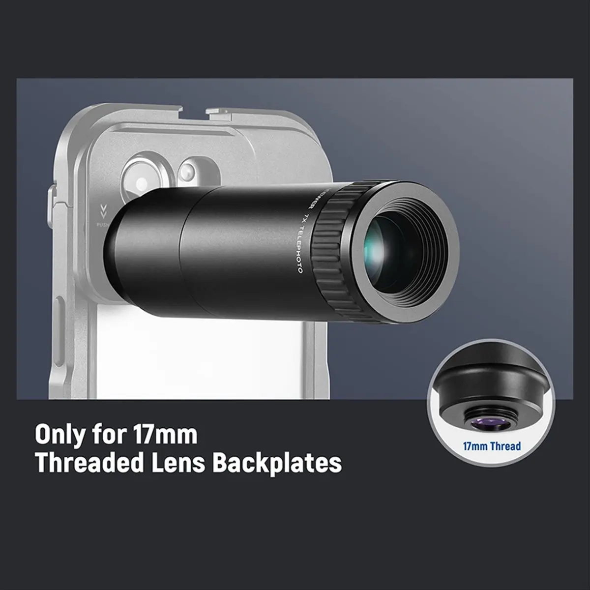 17mm Thread Phones External Lens 7X Macro 17mm Telephoto Lens for 17mm Baseplate Phone Cage