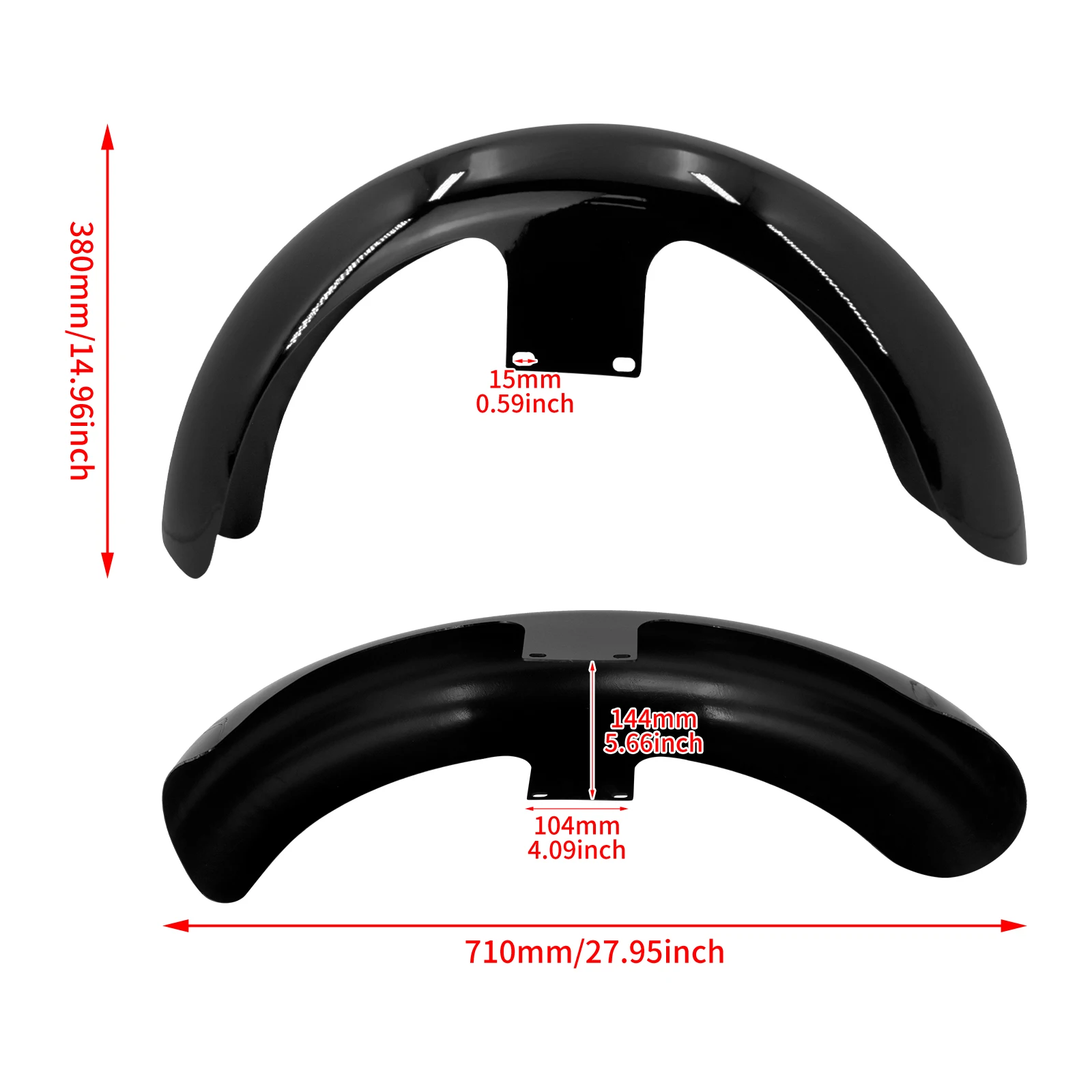 Motorcycle Bright Black 19" Wrap Front Fender For Harley Touring Electra Street Glide Road King Ultra Custom Baggers 2014-2023