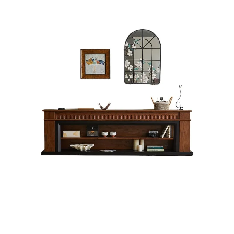 

Medieval style TV cabinet floor-to-ceiling integrated living room storage solid wood light luxury coffee table