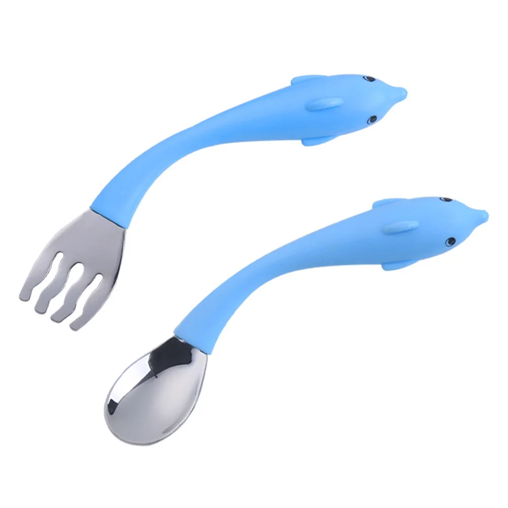 

1Set Children's Feeding Tableware Fork Spoon Stainless Steel PP Durable Baby Utensils Training Eating Tools Baby Spoons Forks
