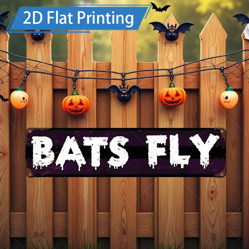 

1 шт. металлическая вывеска, 4x16 дюймов, вывеска «БАШКИ FLY» на Хэллоуин с тыквенными огнями для праздничного декора