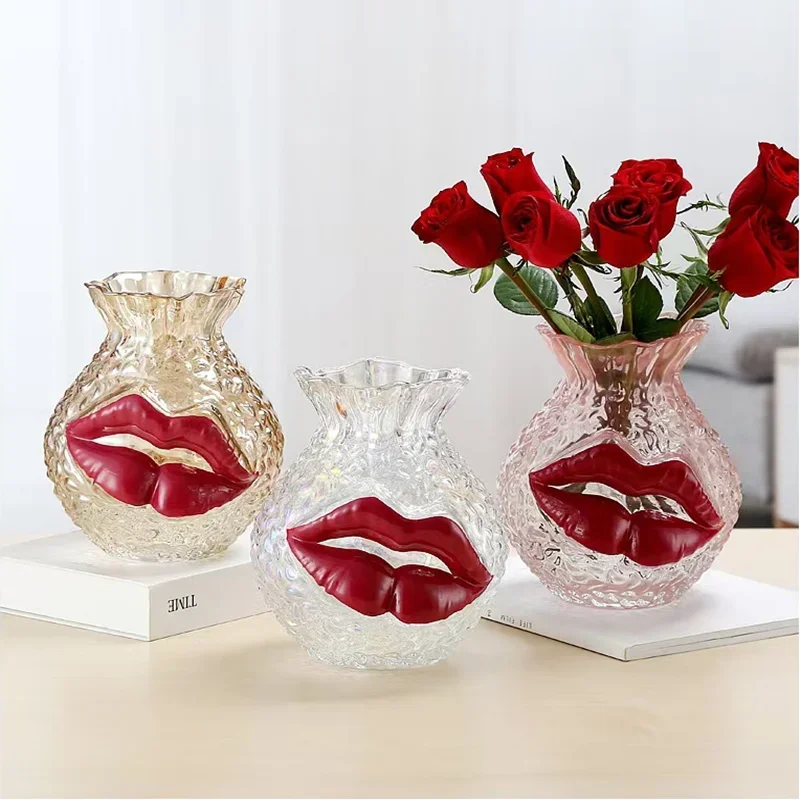 Creative Lucky Bag Lip Transparent Glass Vase, Hydroponic Vase, Glass Container, Living Room Countertop Vase, Home Decoration
