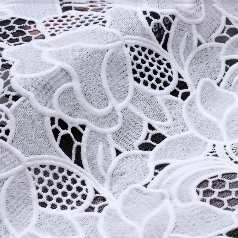 Off White Milk Silk Hollowed Out Embroidery Rose Lace Fabric Water-Soluble Embroidery Fabric For Clothing Dress Fabric Designer