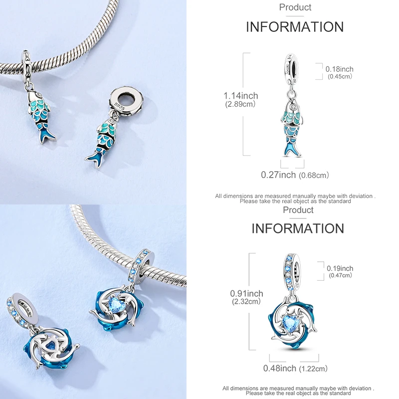 925 Sterling Silber Ozean-Meerestier-Charm-Perlen Wal Delfin Seepferdchen Oktopus Krabbe Mantarochen für DIY Armband Halskette Geschenk – Detail 7