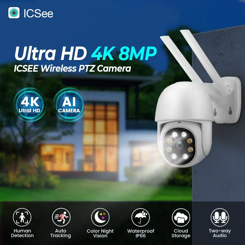 2026 ICSEE 8MP Humanoid Detection IP Wireless Ptz Dome Cameras Outdoor Waterproof IP66 Smart 4k Auto Tracking Wifi Camera Cloud