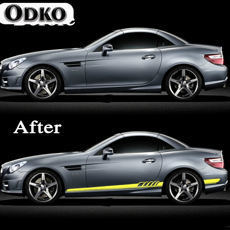 

2PCS Car Door Side Skirt Stripe Stickers Vinyl Decal Accessories For Mercedes Benz SLK Class R170 R171 R172 SLK55 AMG SLK200 250