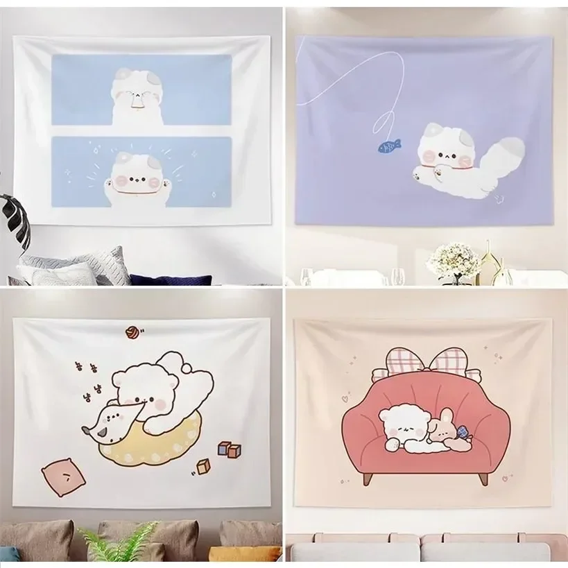 Customizable Cute Bear Tapestry Decor Feminine Room Tapestry Kawaii Room Decor Wall Pendant Tapestry