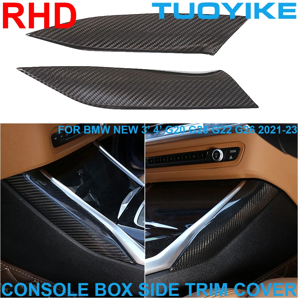 

RHD Real Dry Carbon Fiber Central Console Box Side Trim Cover Frame Decoration StickerFor BMW 3 4-Series G20 G28 G22 G26 2021-23