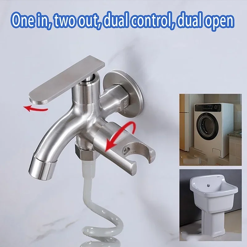 1 In 2 Out Two Way Water Tap Bathroom Faucet With Bidet Spray Holder G1/2 Interface Hose Toilet Faucets Anti-Cracking