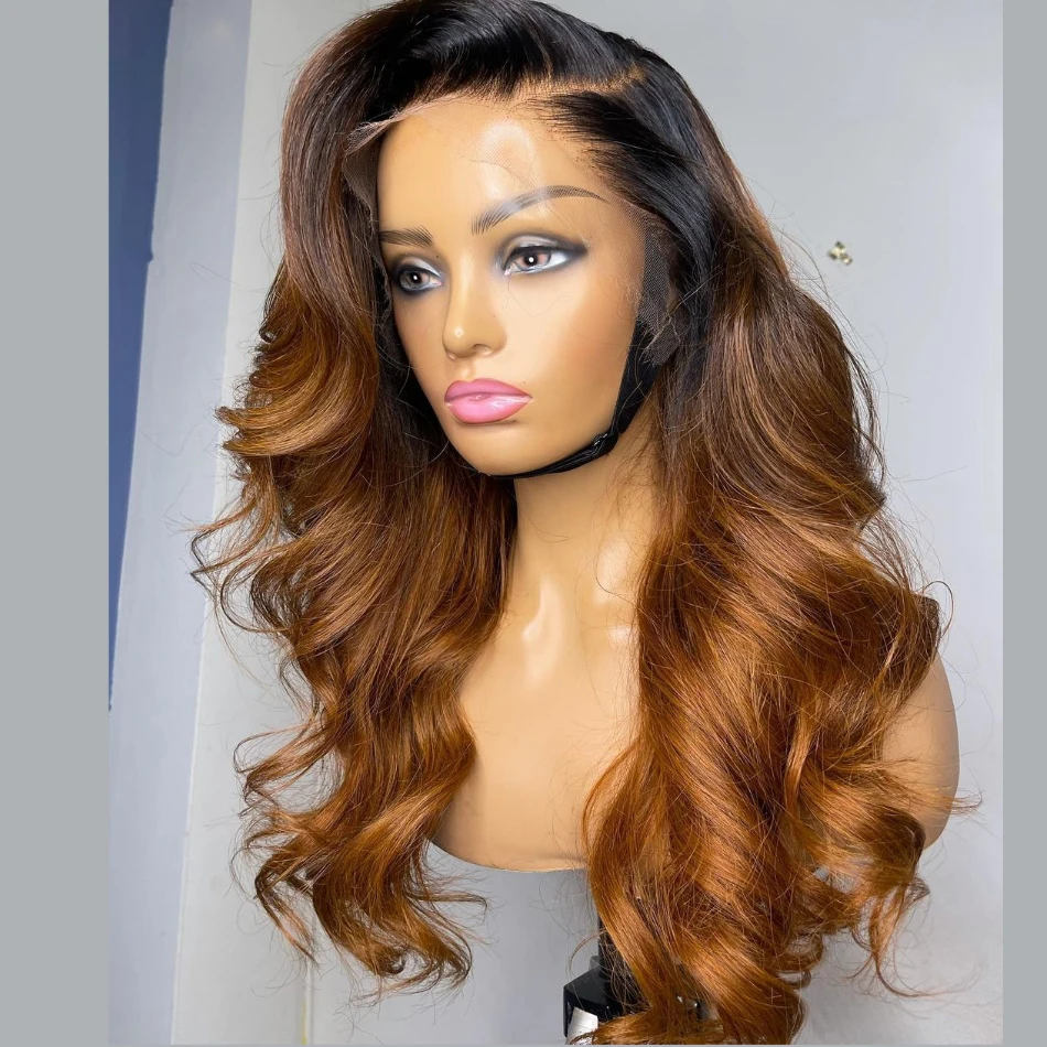 Мягкий 26-дюймовый блондинка с омбре, коричневый, объемная волна, плотность 180, длинный бесклеевой парик спереди для чернокожих женщин с детскими волосами, предварительно выщипанные, ежедневно