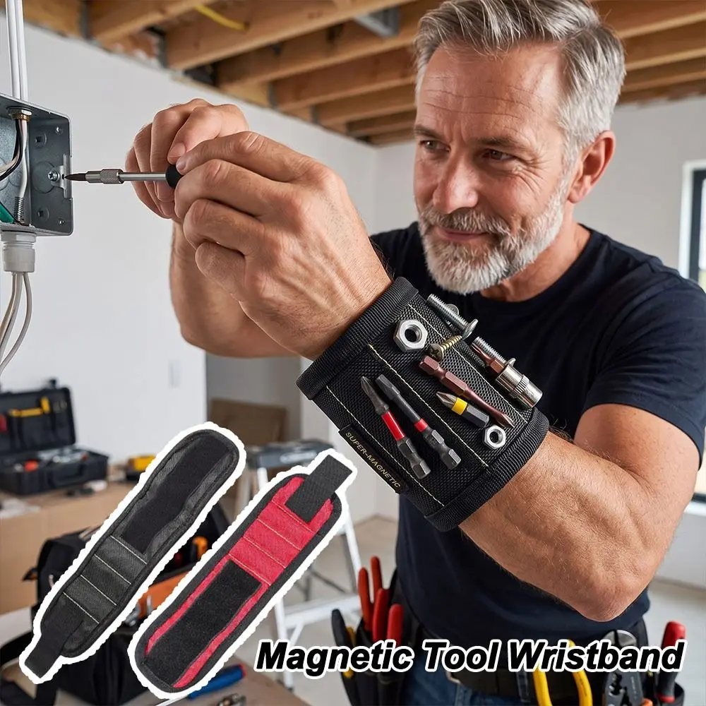 Oxford Cloth Magnetic Wristband Adjustable Portable Magnetic Wrist Tool Holder Multi-Pocket Structure Hook-and-Loop Closure