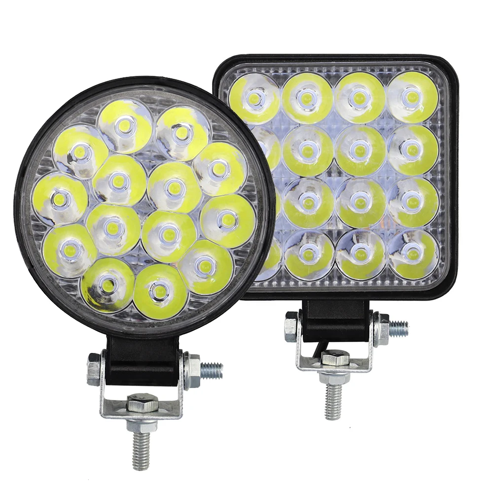 Luz de Trabajo LED de 42W 14LED 48W 16SMD, Faro Antiniebla Delantero para Auto, 12V 24V, Camioneta, SUV, 4X4, 4WD, Faros de Ingeniería, Faro Redondo Todoterreno
