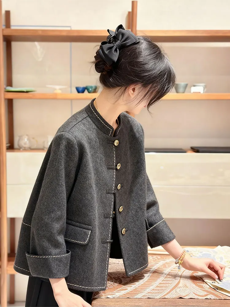 

Ele Young Women's Chinese Sle Jaet Красивая новая национальная тенденция Высококачественная верхняя одежда Stand Fit ort Coat