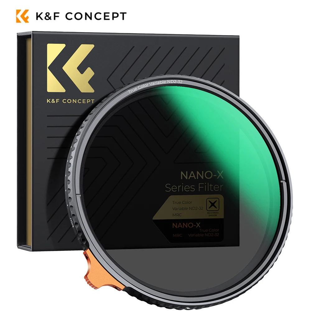 K&F Concept Nano-X 시리즈 트루 컬러 ND2-ND32 가변 ND 필터 28겹 반사 방지 그린 필름 49-82mm 카메라 렌즈 필터