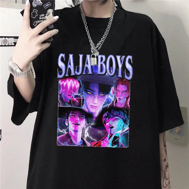 

Hot Kpop Demon Hunters Saja Boys Print T-shirt Summer Casual Loose T Shirt Women Men Harajuku Shirts