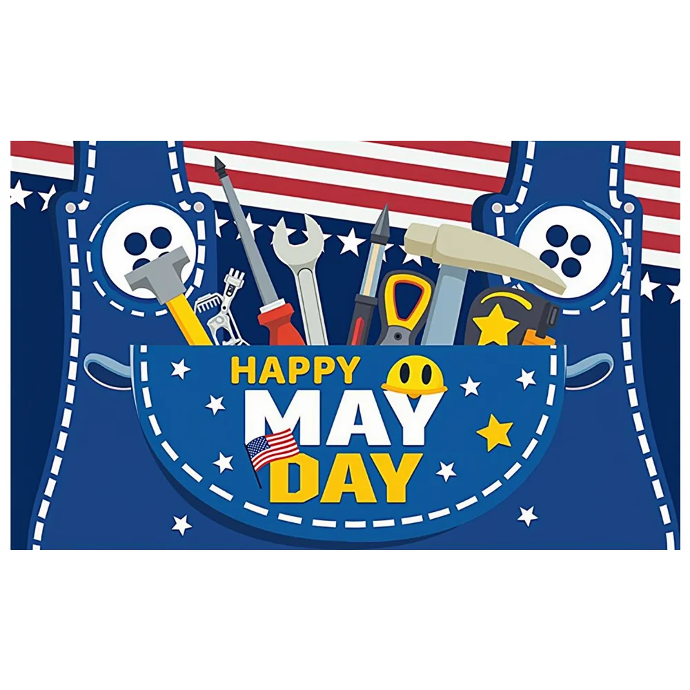 لافتة يوم العمال بخلفية زرقاء، لافتة يوم سعيد، لافتة احتفال بالولايات المتحدة الأمريكية لحدث حفلات الاحتفال بعيد العمال