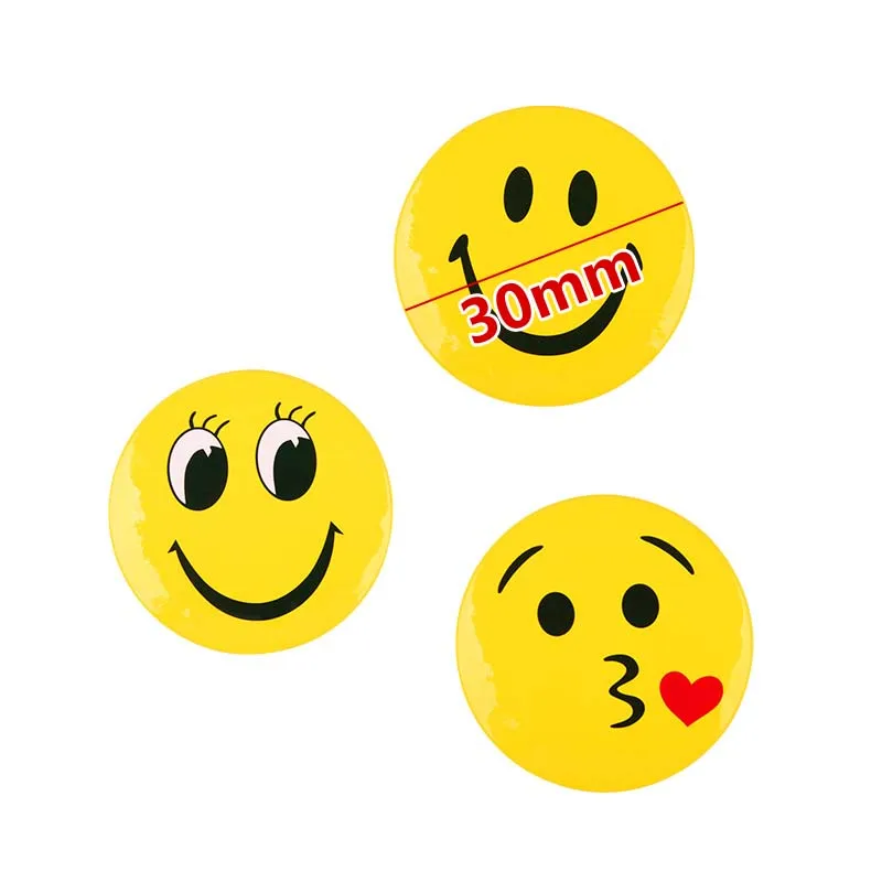 55pcs Mixed Color 30mm Plastic Badges Jewelry Smiling Face Pins Brooches Bag Shirt Lapel Pin Decorations School Office Student