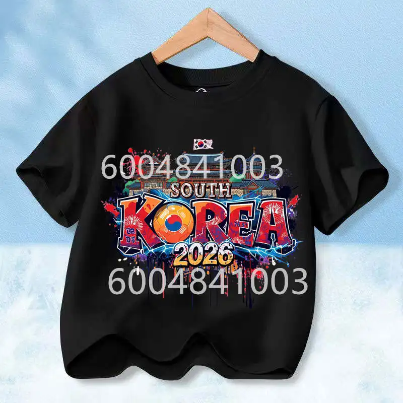 Korea Flag Retro Style Graphic Children Shirt Kid Boys Girls Summer Cotton Short Sleeve Little Soccer Fan Casual Daily Wear - view 6