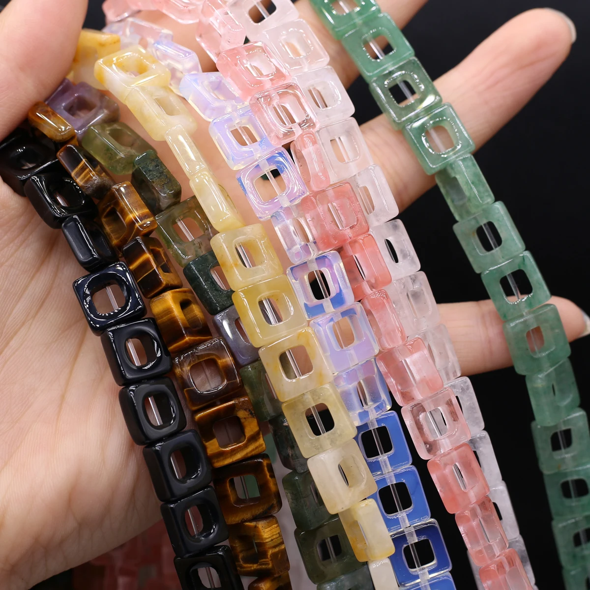 

10x10mm Natural Stone Big Hole Beads Square Clear Quartzs Green Aventurine Loose Beads for Making DIY Jewerly Necklace Bracelet