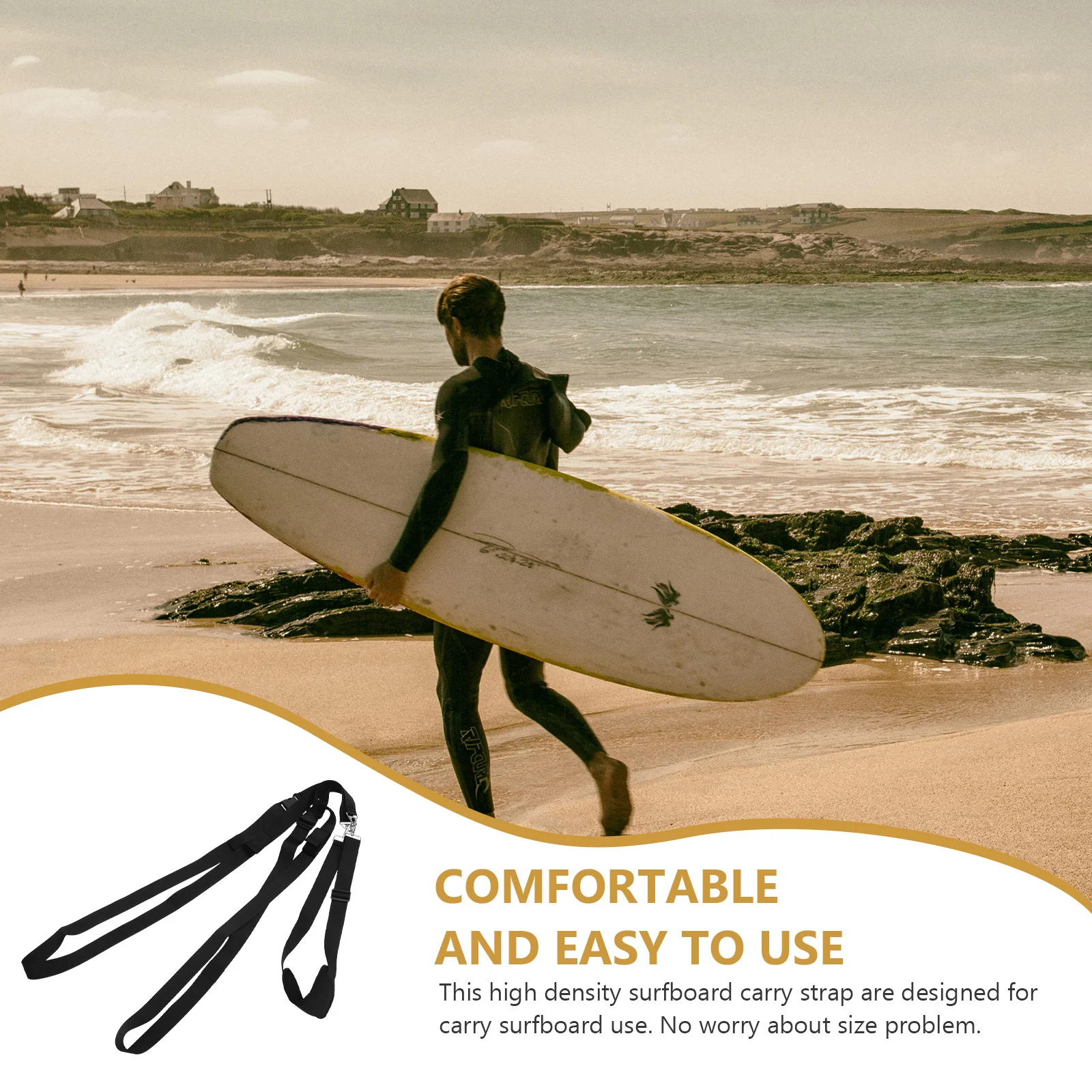 

Black Durable Nylon Surfboard Carry Strap Paddle Board Shoulder Strap Stand Use Scratch Resistant Outdoor Tool