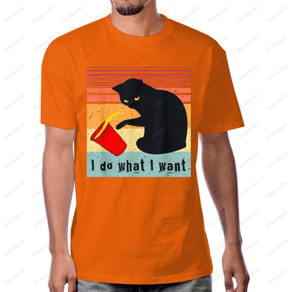 افعل ما أريد خمر القط الأسود كوب أحمر مضحك قطتي تي شيرت الصيف الشارع الشهير موضة عادية كم قصير Y2K للجنسين تي شيرت #3