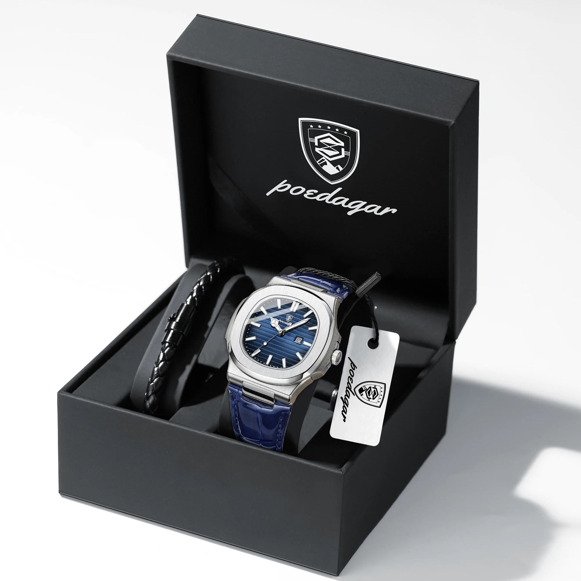 POEDAGAR, reloj Original de lujo para hombre con fecha, reloj de pulsera cuadrado luminoso resistente al agua para hombre, relojes de cuarzo de cuero de alta calidad para hombre