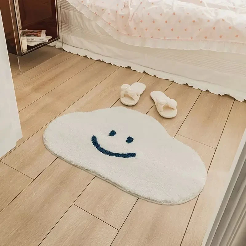 VIKAMA Cute Smiling Sun Semi-circle Bath Mat Soft Fluffy Non-slip Absorbent Washable Bathroom Floor Mat Home Decor Rug