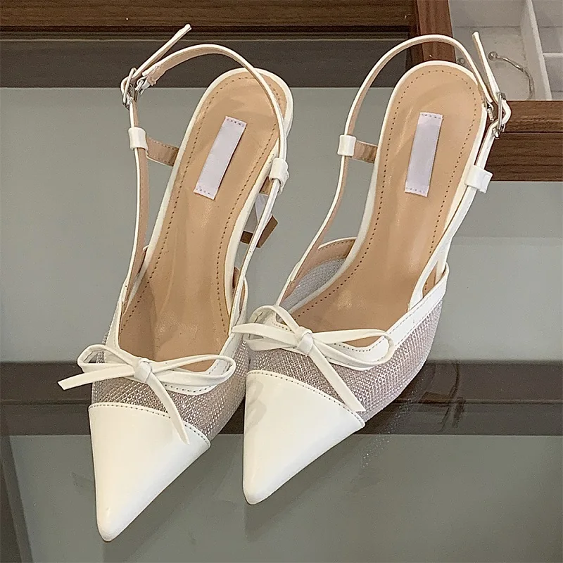 

Eilyken/модные женские туфли-лодочки из дышащей сетки с узлом-бабочкой, летние сандалии с пряжкой и ремешком, туфли на тонком высоком каблуке с открытой пяткой