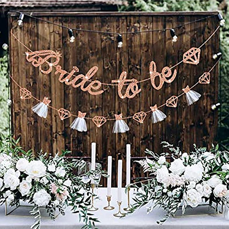 1 Satz Roségold Glitzer Braut zu sein Banner Verlobung Hochzeit Brautparty Wimpelkette Girlande Dekor Bachelorette Junggesellinnenabschied Zubehör