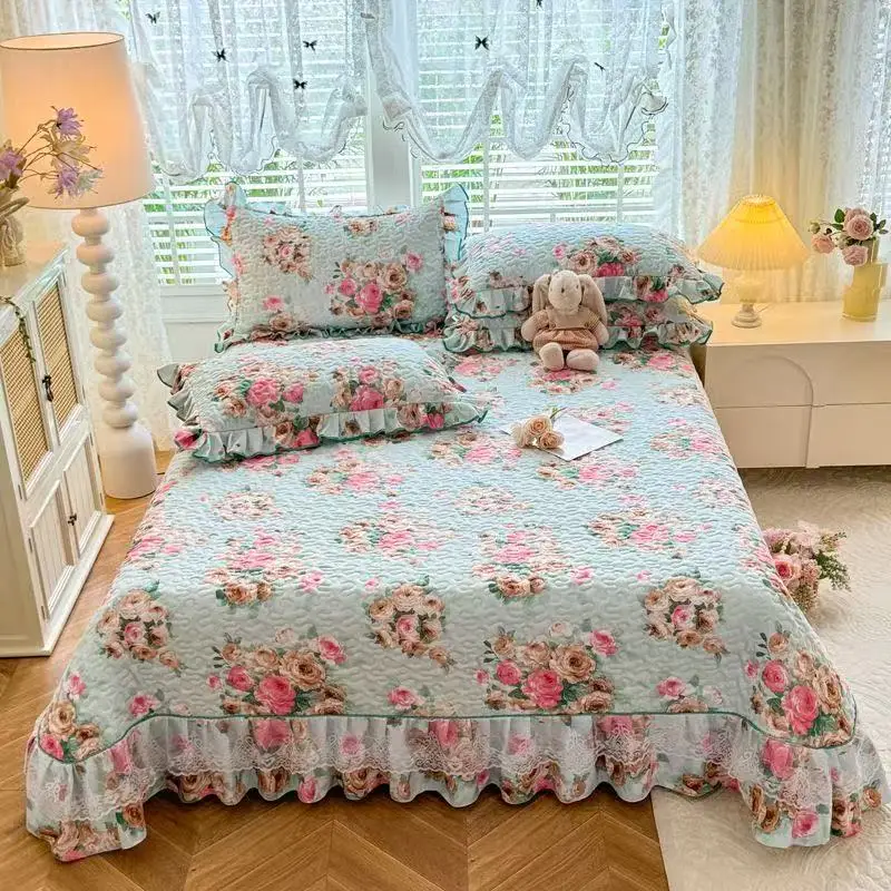 

Quilted Bed Skirt Floral Lace Thickened Bedspread For Single Double Bed Cover Coverlet Twin Queen Size Bedding Non Slip Sheet